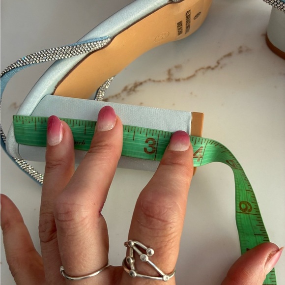 Lulus Chakay Sky Blue Satin Rhinestone Pointed-Toe Ankle-Strap Heels 8.5 new - Picture 10 of 10